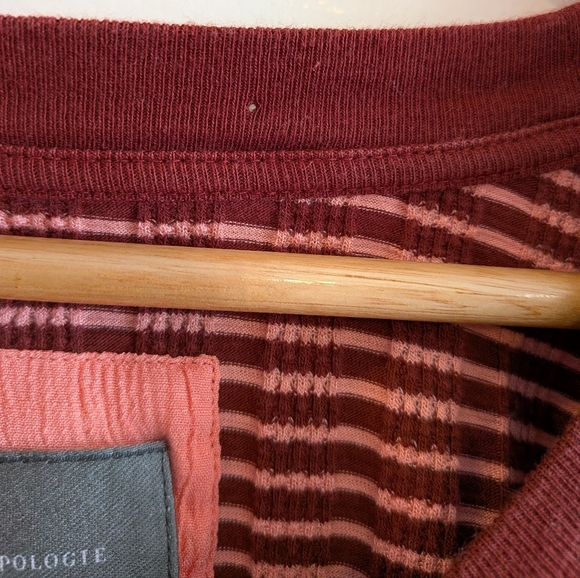 Anthropologie Hannah Pink Red Striped Knit Textured V-Neck Thermal Shirt Size S - Picture 9 of 15